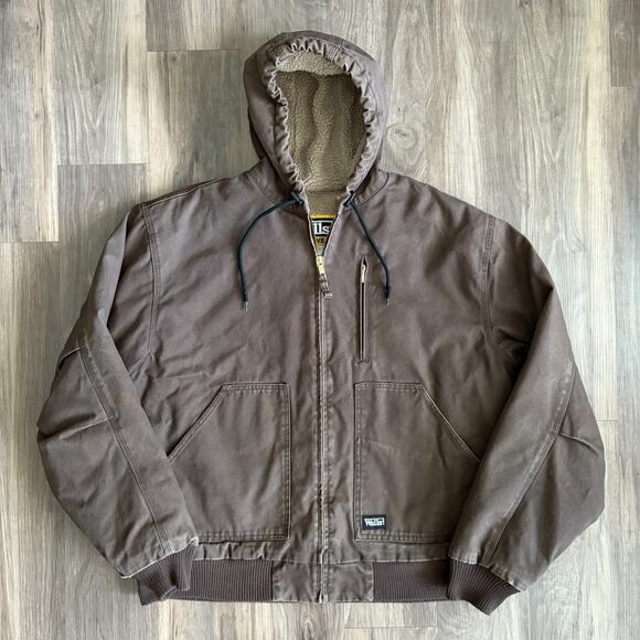 Vintage Walls Canvas Full Zip Lined Brown Hooded Jacket Size L Heavy Workwear - Picture 1 of 10